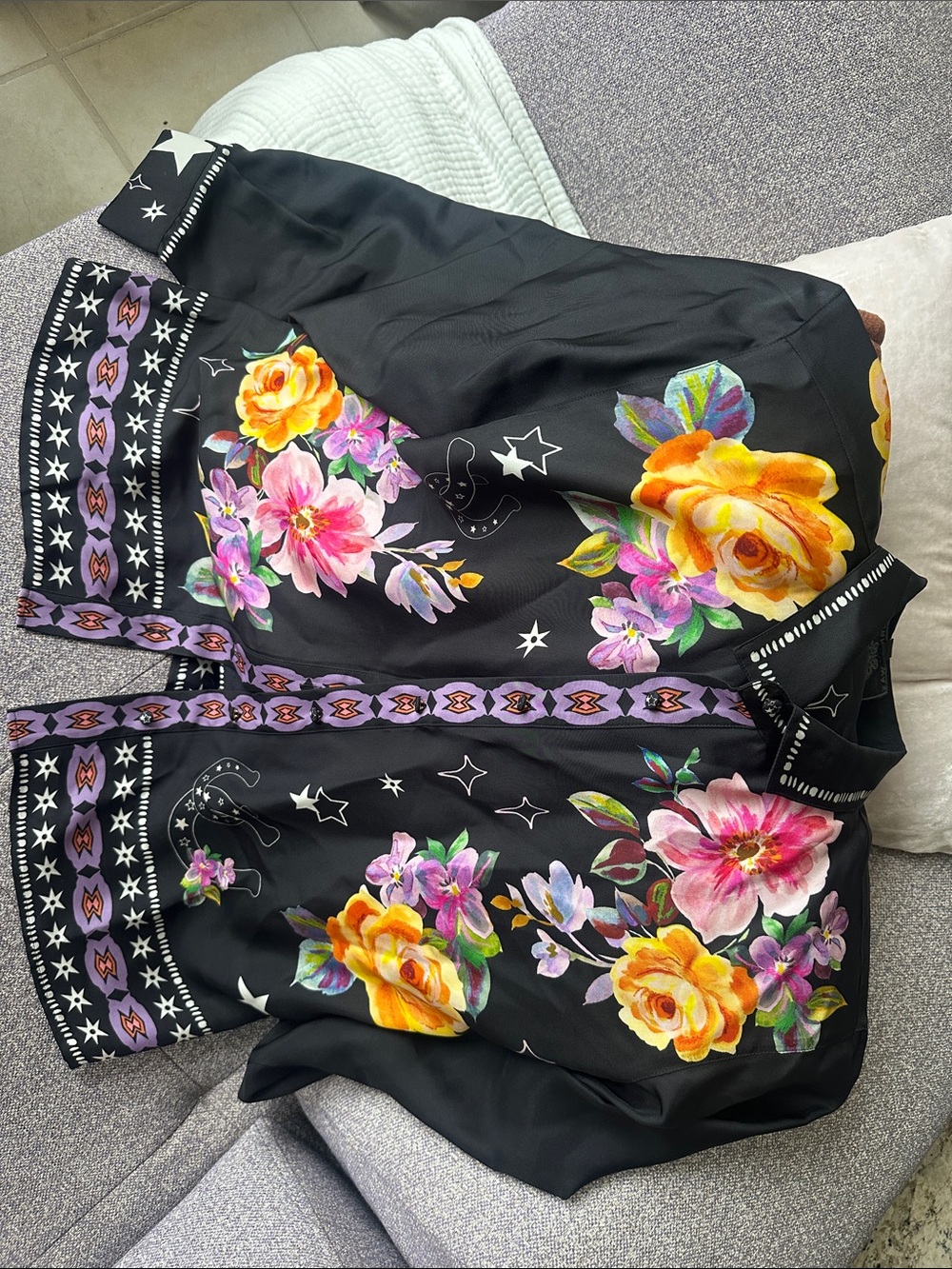 Johnny Was $280 Rosalynda Black Floral Button-Up Western Shirt Sz L - Like New - Picture 10 of 14